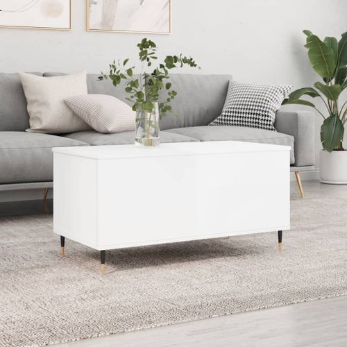 Table basse Blanc brillant 90x44,5x45 cm Bois d'ingénierie - Photo n°2; ?>