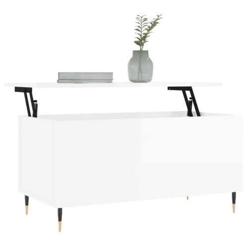 Table basse Blanc brillant 90x44,5x45 cm Bois d'ingénierie - Photo n°3; ?>