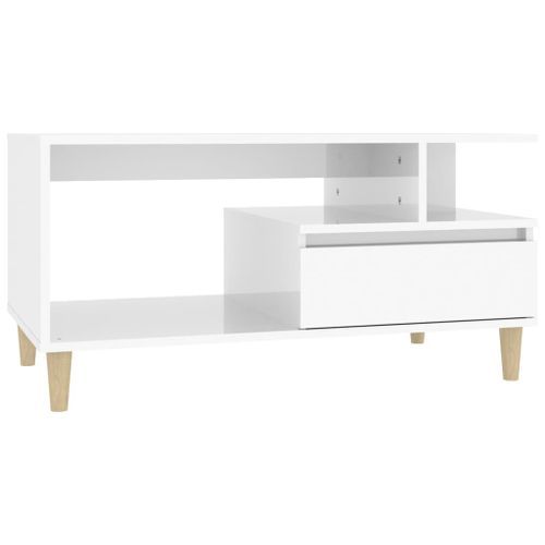 Table basse Blanc brillant 90x49x45 cm Bois d'ingénierie - Photo n°2; ?>