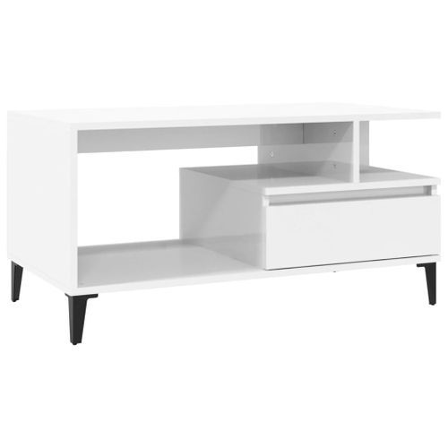 Table basse Blanc brillant 90x49x45 cm Bois d'ingénierie - Photo n°2; ?>