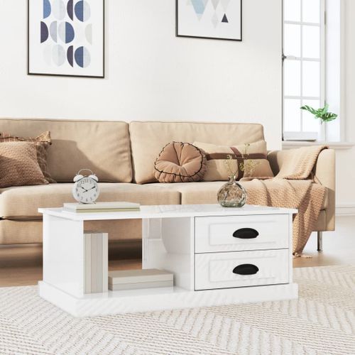 Table basse Blanc brillant 90x50x35 cm Bois d'ingénierie - Photo n°2; ?>