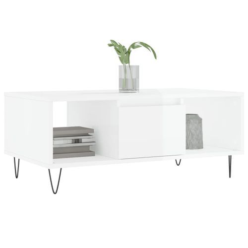 Table basse Blanc brillant 90x50x36,5 cm Bois d'ingénierie - Photo n°3; ?>