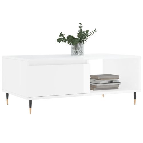 Table basse Blanc brillant 90x50x36,5 cm Bois d'ingénierie - Photo n°3; ?>