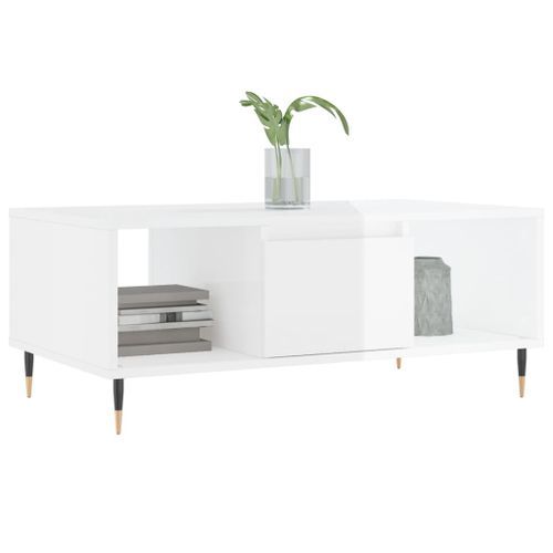 Table basse Blanc brillant 90x50x36,5 cm Bois d'ingénierie - Photo n°3; ?>