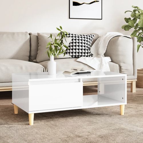 Table basse Blanc brillant 90x50x36,5 cm Bois d'ingénierie - Photo n°2; ?>