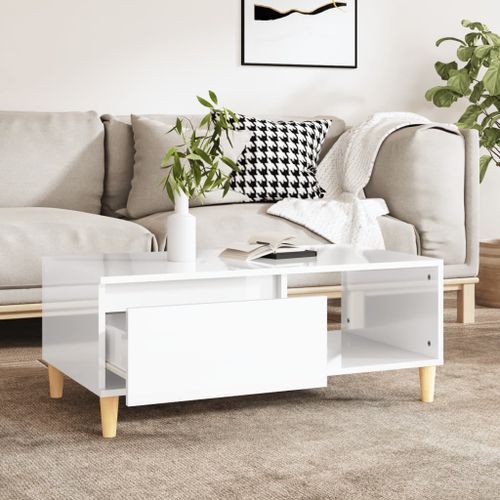 Table basse Blanc brillant 90x50x36,5 cm Bois d'ingénierie - Photo n°3; ?>