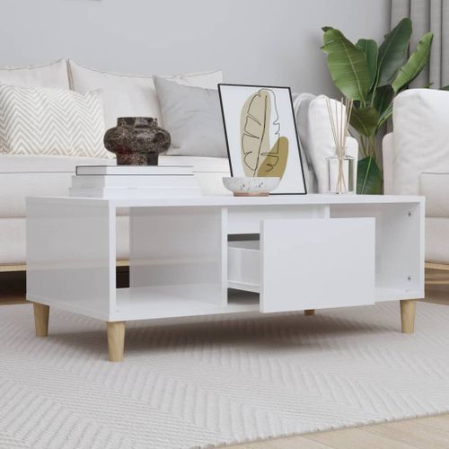 Table basse Blanc brillant 90x50x36,5 cm Bois d'ingénierie - Photo n°2; ?>