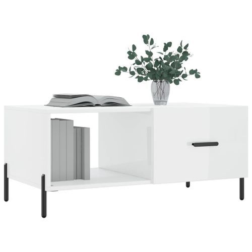 Table basse Blanc brillant 90x50x40 cm Bois d'ingénierie - Photo n°3; ?>