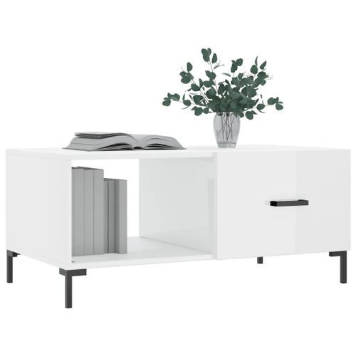 Table basse Blanc brillant 90x50x40 cm Bois d'ingénierie - Photo n°3; ?>