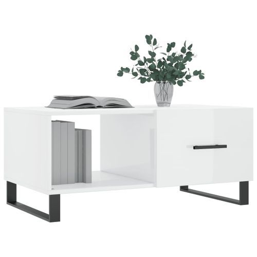 Table basse Blanc brillant 90x50x40 cm Bois d'ingénierie - Photo n°3; ?>