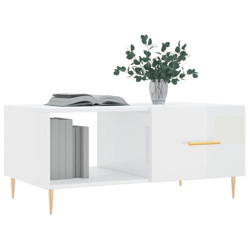 Table basse Blanc brillant 90x50x40 cm Bois d'ingénierie - Photo n°3; ?>