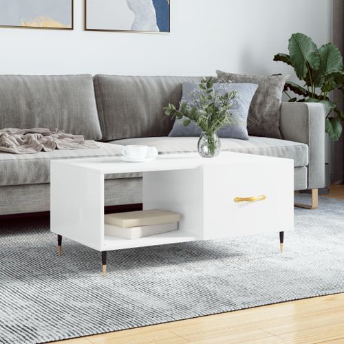 Table basse Blanc brillant 90x50x40 cm Bois d'ingénierie - Photo n°2; ?>