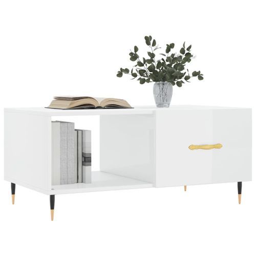 Table basse Blanc brillant 90x50x40 cm Bois d'ingénierie - Photo n°3; ?>