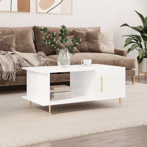 Table basse Blanc brillant 90x50x40 cm Bois d'ingénierie - Photo n°2; ?>