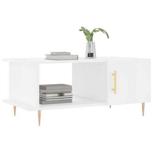 Table basse Blanc brillant 90x50x40 cm Bois d'ingénierie - Photo n°3; ?>