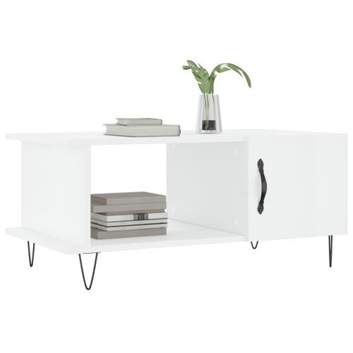 Table basse Blanc brillant 90x50x40 cm Bois d'ingénierie - Photo n°3; ?>