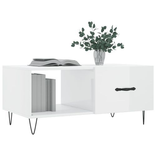 Table basse Blanc brillant 90x50x40 cm Bois d'ingénierie - Photo n°3; ?>