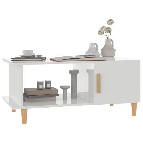 Table basse Blanc brillant 90x50x40 cm Bois d'ingénierie - Photo n°2; ?>