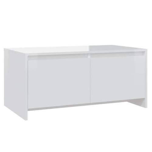 Table basse blanc brillant 90x50x41,5 cm bois d'ingénierie - Photo n°2; ?>