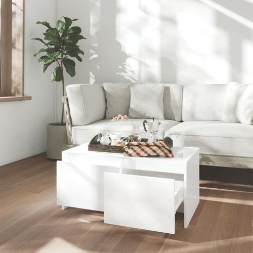 Table basse blanc brillant 90x50x41,5 cm bois d'ingénierie - Photo n°3; ?>