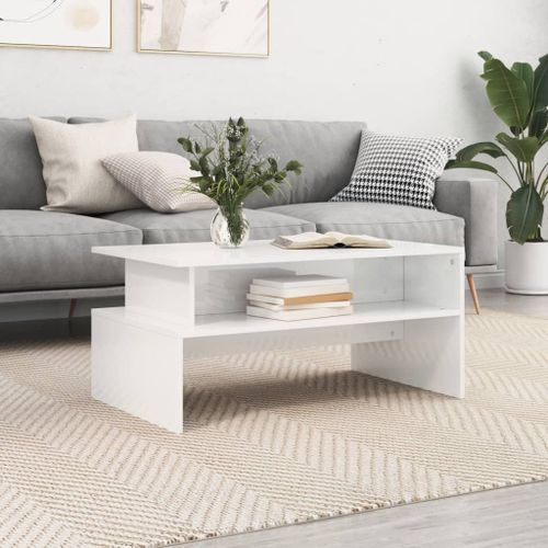 Table basse blanc brillant 90x55x42,5 cm bois d'ingénierie - Photo n°2; ?>