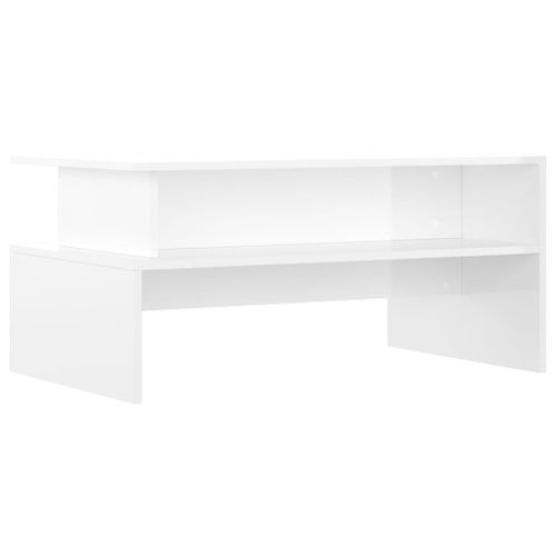 Table basse blanc brillant 90x55x42,5 cm bois d'ingénierie - Photo n°2; ?>