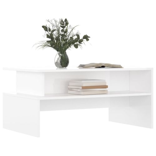 Table basse blanc brillant 90x55x42,5 cm bois d'ingénierie - Photo n°3; ?>