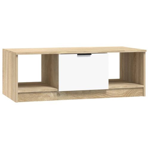 Table basse Blanc et chêne sonoma 102x50x36cm Bois d'ingénierie - Photo n°2; ?>