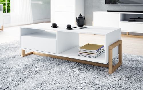 Table basse blanc mat et naturel Kozlo 119 cm - Photo n°2; ?>