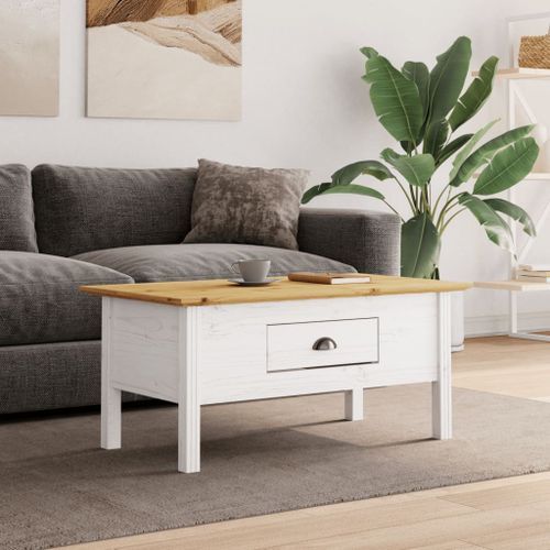 Table basse BODO blanc et marron 100x55x45cm bois de pin massif - Photo n°2; ?>