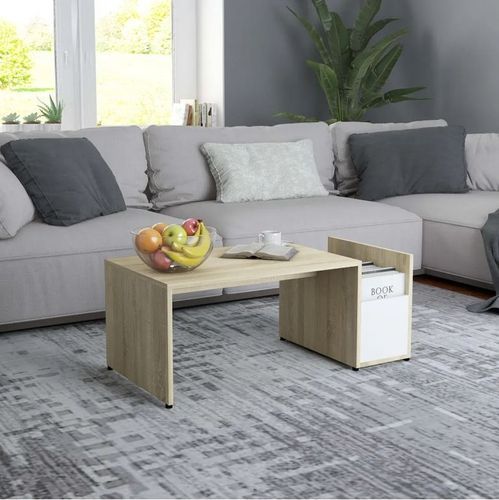 Table basse bois chêne sonoma et blanc Tessia 90 cm - Photo n°3; ?>