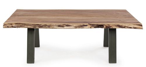 Table basse bois d'acacia et pieds acier gris Denia 115 cm - Photo n°2; ?>