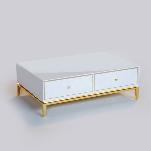Table basse bois laqué blanc et métal doré Nomeor 130 cm - Photo n°2; ?>