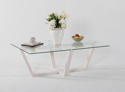 Table basse bois massif de pin blanc et verre trempé Mouka 105 cm - Photo n°2; ?>