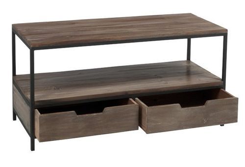 Table basse bois massif foncé et métal noir Uchia L 120 cm - Photo n°2; ?>