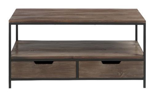 Table basse bois massif foncé et métal noir Uchia L 120 cm - Photo n°3; ?>