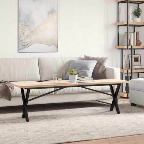 Table basse cadre en X 160x40x45,5 cm bois de pin massif fonte - Photo n°3; ?>