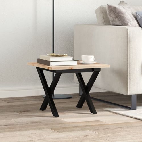 Table basse cadre en X 40x40x35 cm bois de pin massif et fonte - Photo n°3; ?>