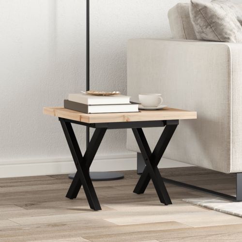 Table basse cadre en X 50x50x35,5cm bois de pin massif et fonte - Photo n°3; ?>