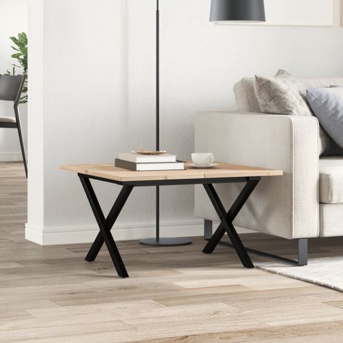 Table basse cadre en X 60x60x40 cm bois de pin massif et fonte - Photo n°3; ?>