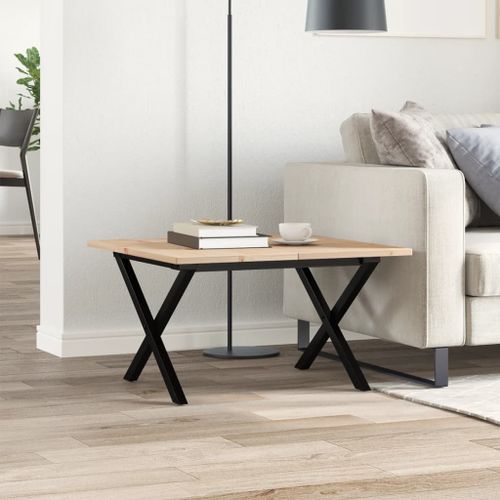 Table basse cadre en X 70x70x40 cm bois de pin massif et fonte - Photo n°3; ?>