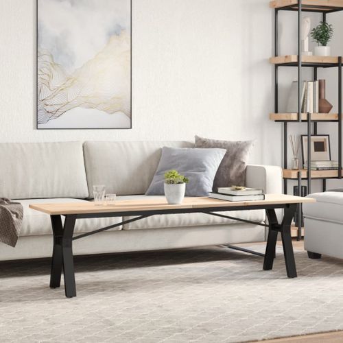 Table basse cadre en Y 160x40x45 cm bois de pin massif et fonte - Photo n°3; ?>