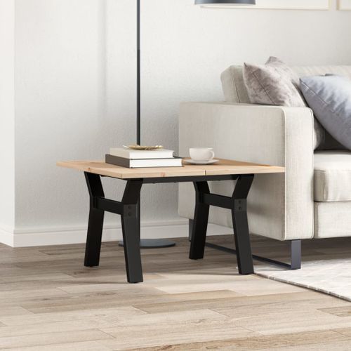 Table basse cadre en Y 60x60x40 cm bois de pin massif et fonte - Photo n°3; ?>