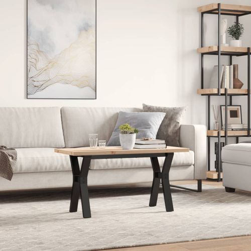 Table basse cadre en Y 90x40x45,5cm bois de pin massif et fonte - Photo n°3; ?>