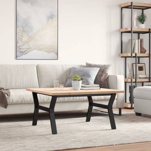 Table basse cadre en Y 90x90x45,5cm bois de pin massif et fonte - Photo n°3; ?>