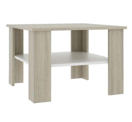 Table basse carrée 1 étagère chêne clair et bois blanc Modra - Photo n°3; ?>