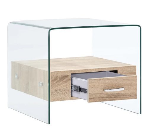 Table basse carrée 1 tiroir verre transparent et chêne clair Allissa - Photo n°3; ?>
