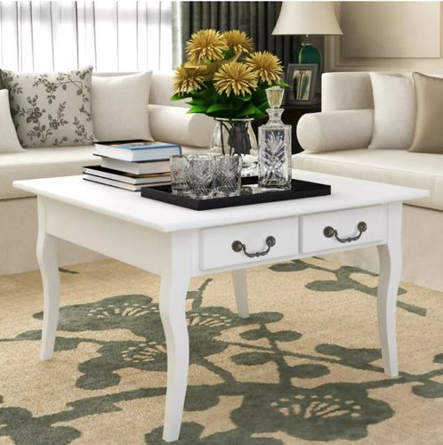 Table basse carrée 4 tiroirs bois et pin massif blanc Frenchy - Photo n°2; ?>