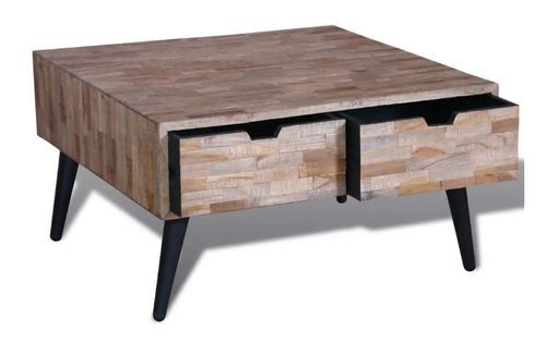 Table basse carrée 4 tiroirs teck recyclé et pieds métal noir Nelly - Photo n°3; ?>