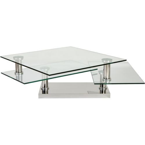 Table basse carrée acier chromé et plateaux pivotant verre trempé Vintaz 80 cm - Photo n°3; ?>
